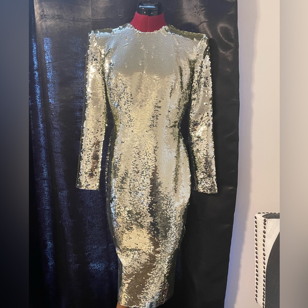 Alex Perry Gold Sequin Long Sleeve Dress